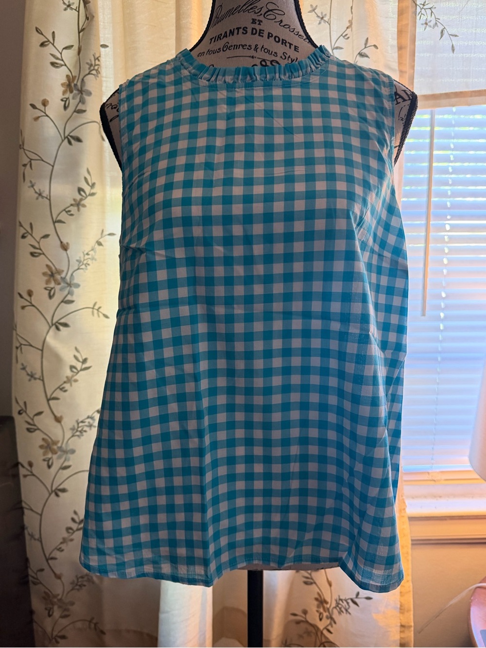 J. Crew Factory Blue and White Gingham Sleeveless Blouse